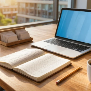 Astra löst zehn jahrzehntealte Mathe-Probleme für rund 2.000 Dollar: Notizbuch mit Formeln, zehn Karteikarten und Laptop auf einem Schreibtisch.